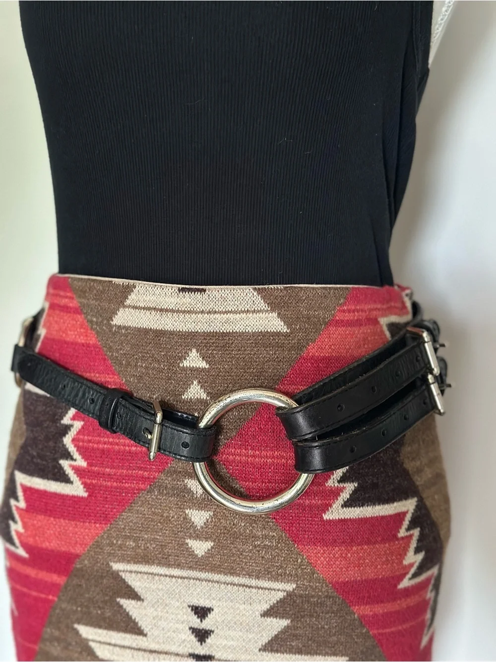 Vintage Ralph Lauren Black Leather Silver Double O-Ring Belt Women’s Small
